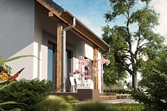 Проект практичного дома с большим хозяйственным помещением, с кабинетом на первом этаже.