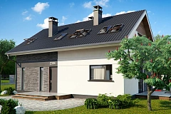 Комфортный проект мансардного дома с панорамным остеклением в гостинной