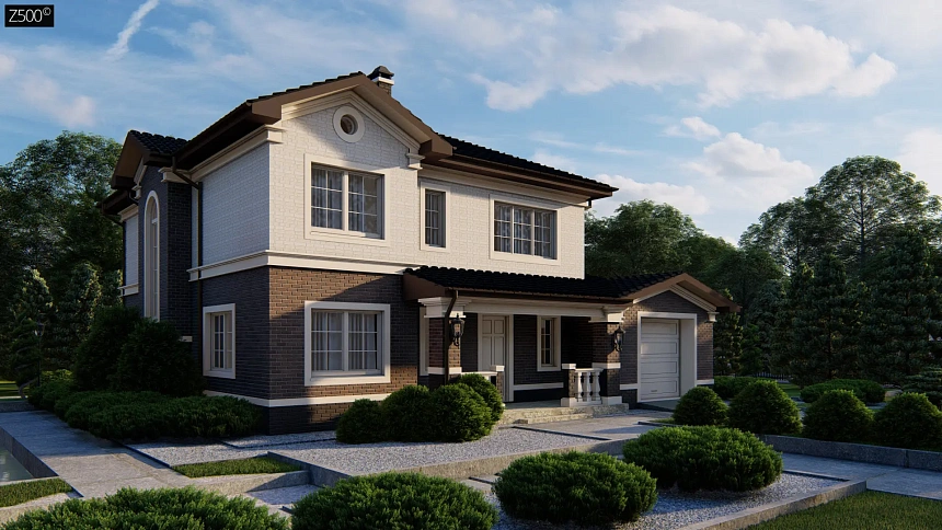 Вариант двухэтажного дома Zz2 с облицовкой кирпичом