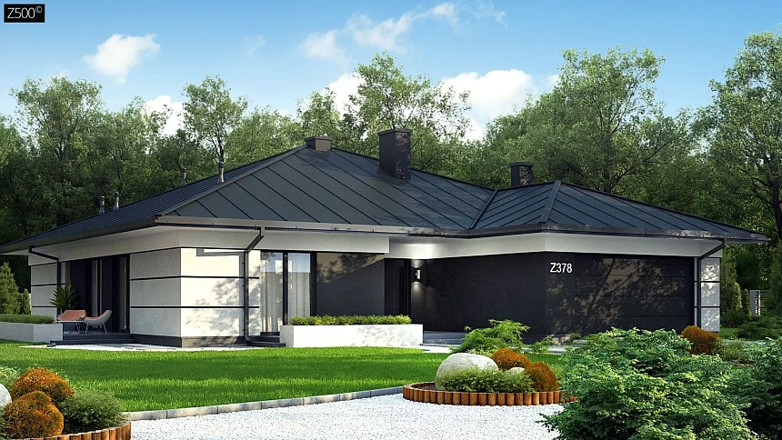 Проект одноэтажного дома с гаражом на две машины