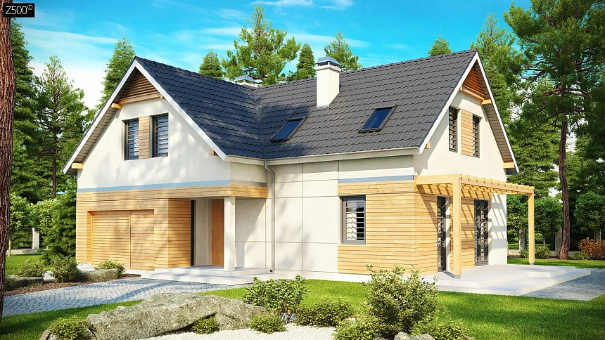 Практичный дом L-образной формы с гаражом на одну машину