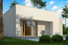 Одноэтажный дом в современном стиле, с большими застекленными окнами