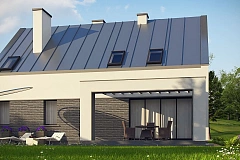 Проект мансардного с тремя спальнями и двускатной крышей