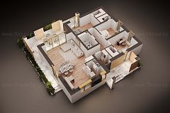 Одноэтажный дом с плоской крышей и 3-мя спальнями.