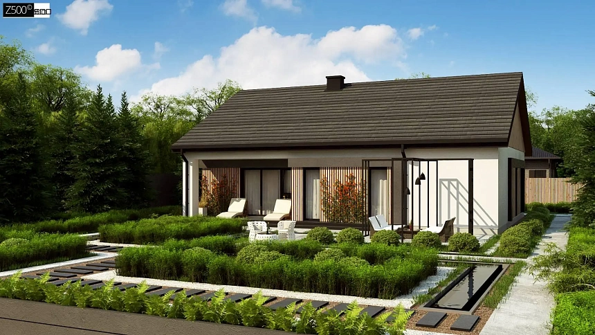 Вариант одноэтажного дома Z459 без гаража с измененной планировкой