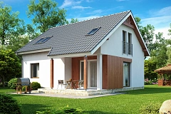 Простой и экономичный дом с мансардой и дополнительной комнатой на первом этаже.