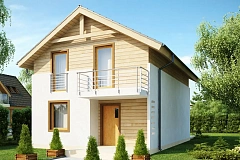 Проект компактного аккуратного дома с мансардным этажом, адаптированный для каркасного строительства.