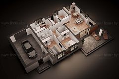 Одноэтажный дом с гаражом на 1 авто и 3 спальнями. 