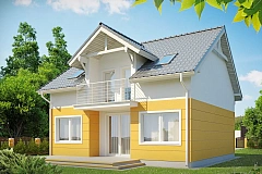 Стильный дом с мансардным окном и балконом, а также кухней со стороны сада.