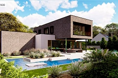 Проект двухуровневого дома с оригинальной планировкой и гаражом на 2 авто.