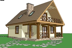 Проект компактного дома с мансардой с двускатной крышей