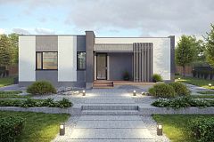 Одноэтажный дом с плоской крышей и 3-мя спальнями.