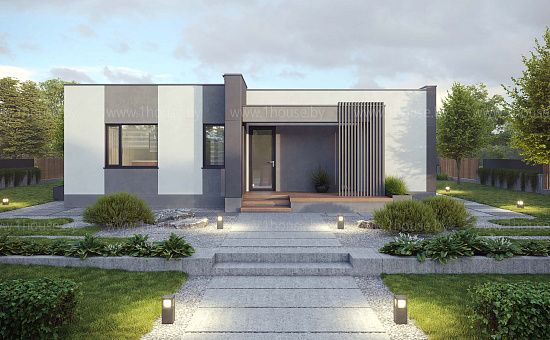 Одноэтажный дом с плоской крышей и 3-мя спальнями.