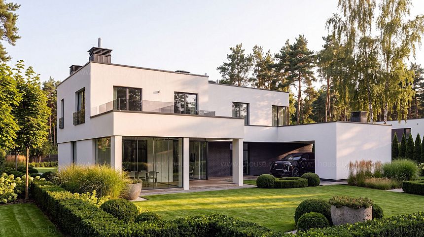 Двухэтажный просторный дом в современной архитектуре 
