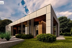 Современный одноэтажный дом c плоской кровлей и просторным гаражом для двух автомобилей.