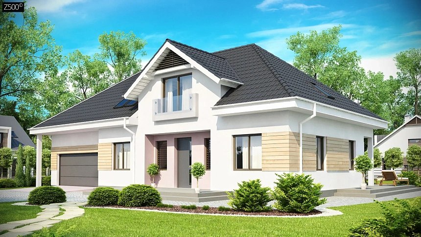 Комфортный стильный дом с большим гаражом для двух автомобилей и дополнительной комнатой над ним.