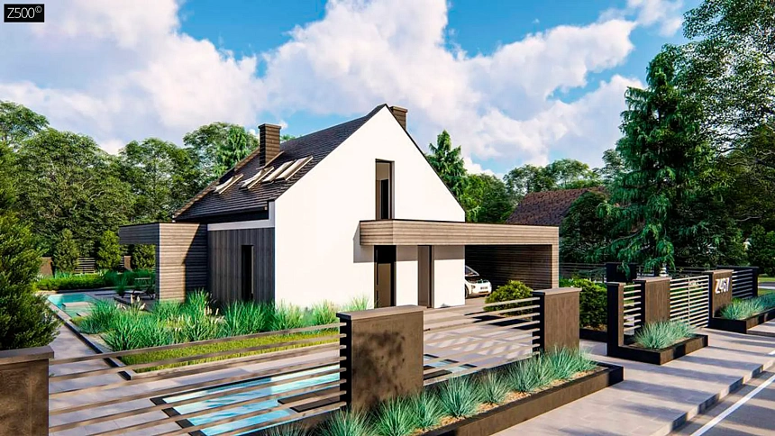 Проект дома с мансардой и двускатной крышей