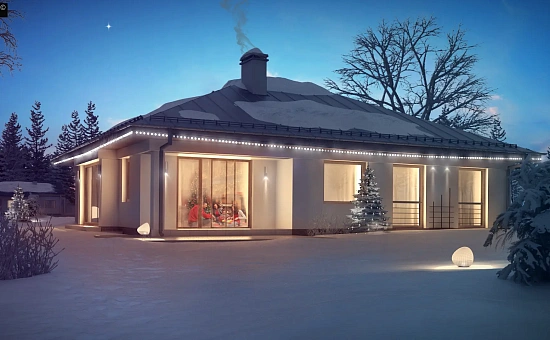 Функциональный одноэтажный дом с фронтальным гаражом для двух авто