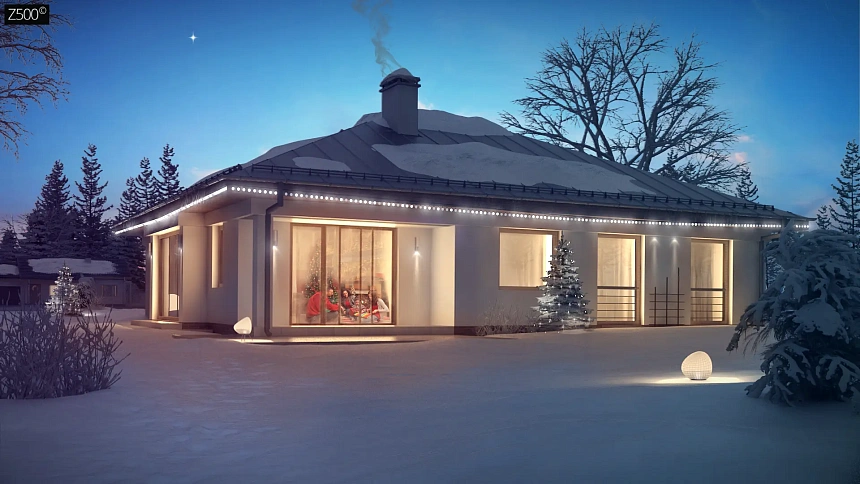 Функциональный одноэтажный дом с фронтальным гаражом для двух авто