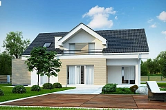 Проект мансардного дома в европейском стиле с балконом.