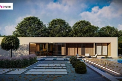 Одноэтажный современный дом с плоской крышей