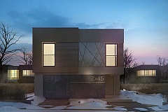 Дом современного дизайна с гаражом и кабинетом на первом этаже.