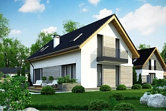 Проект мансардного коттеджа с функциональной планировкой помещений и гаражом для одной машины.