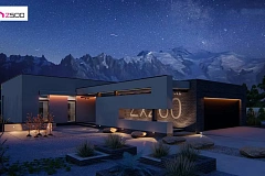 Cовременный одноэтажный дом с плоской крышей с гаражом на два авто