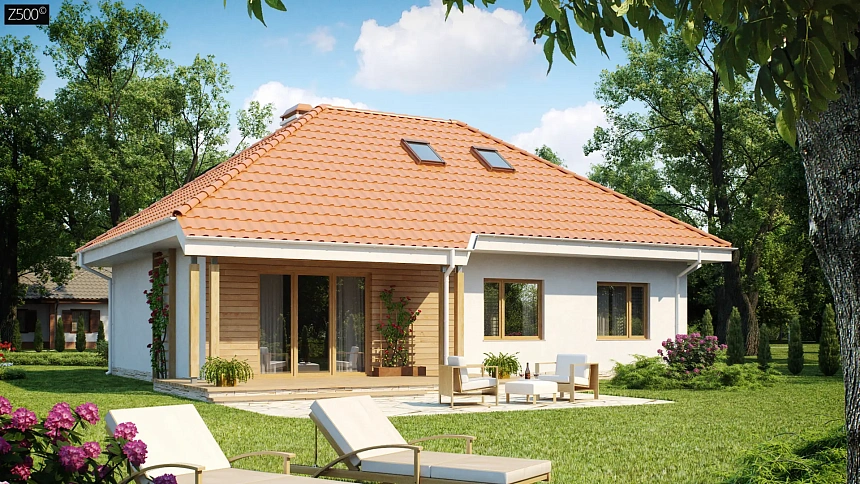 Одноэтажный дом в традиционном стиле с возможностью обустройства чердачного помещения.