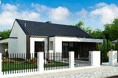 Компактный одноэтажный дом с двускатной крышей и 3 спальнями