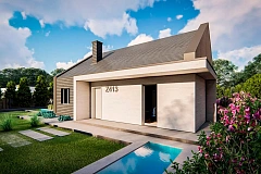 Проект традиционного одноэтажного дома с двускатной крышей.