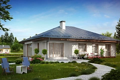 Функциональный одноэтажный дом с фронтальным гаражом для двух авто