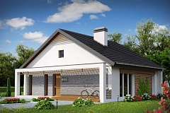 Одноэтажный дом с дополнительной фронтальной террасой.