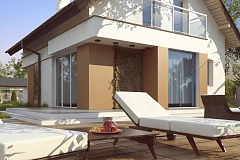 Элегантный дом с мансардой, с кухней со стороны сада и эркером в обеденной зоне.