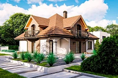 Классический мансардный дом с балконами.