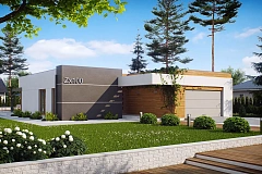 Одноэтажный дом модернистского характера с гаражом для двух автомобилей.