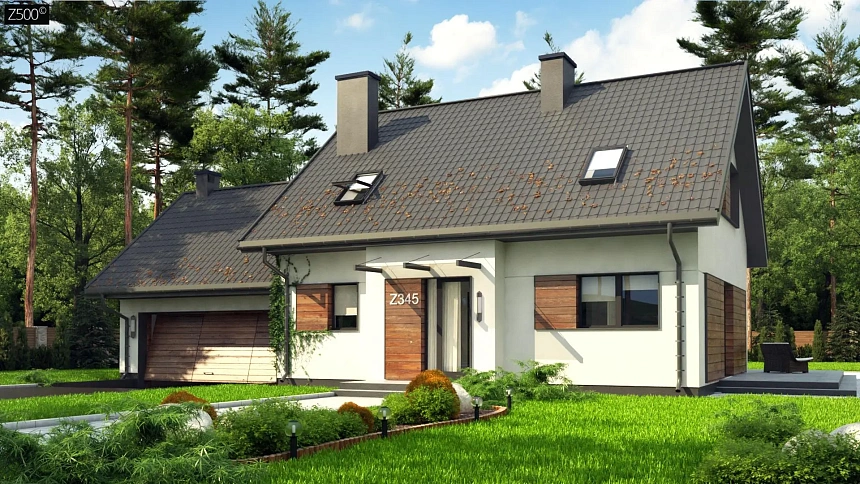 Аккуратный мансардный дом с гаражом для двух автомобилей