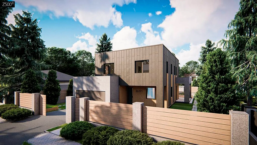 Современный двухэтажный дом с плоской крышей