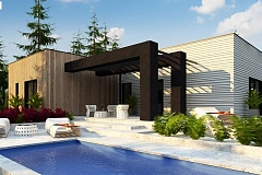 Проект просторного одноуровневого дома с плоской кровлей.