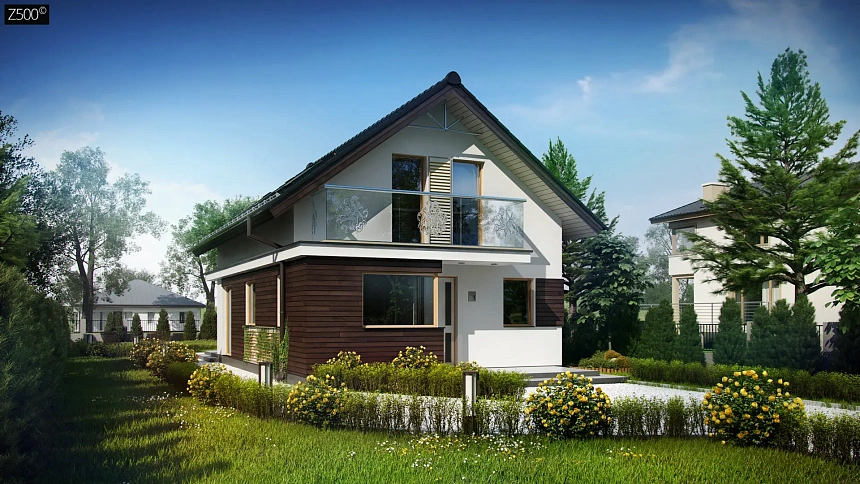 Функциональный аккуратный дом с мансардой, также для узкого участка.