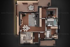 Одноэтажный дом с плоской кровлей и 2умя спальнями.