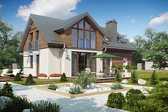 Удобный и красивый дом с красивым окном во фронтоне.