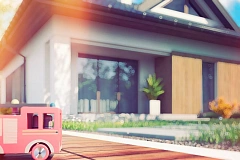 Проект комфортного одноэтажного дома с оригинальными фасадными окнами на чердаке.