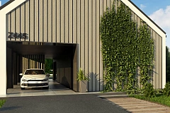 Мансардный дом простой формы с современным оригинальным экстерьером.