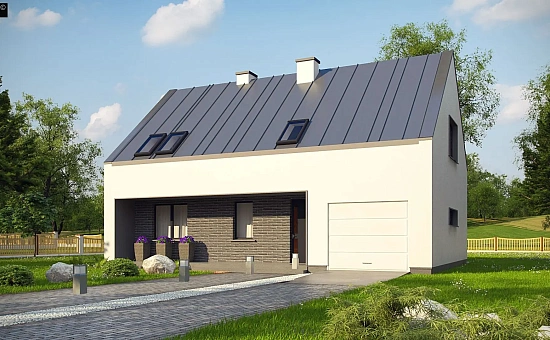 Проект мансардного с тремя спальнями и двускатной крышей