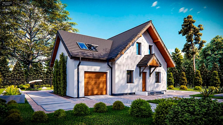 Мансардный проект дома с гаражом