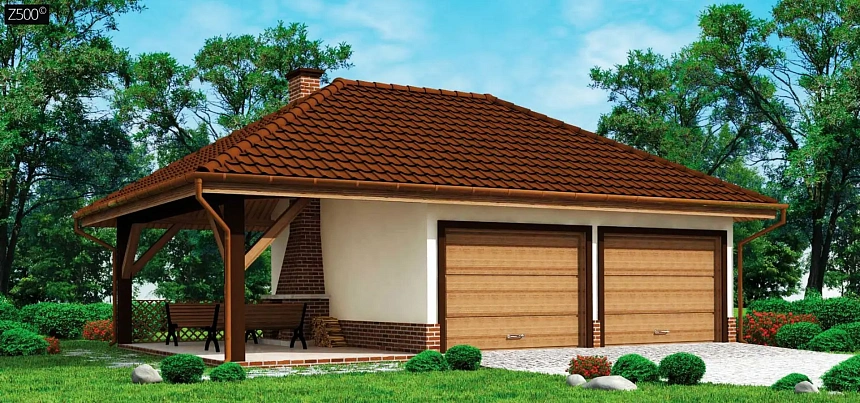 Проект красивого гаража для двух авто с боковой