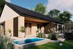 Одноэтажный дом с двускатной крышей