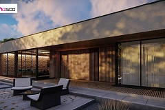 Одноэтажный современный дом с плоской крышей