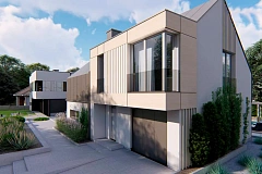 Cовременный проект дома с двускатной крышей и просторными большими мансардными окнами